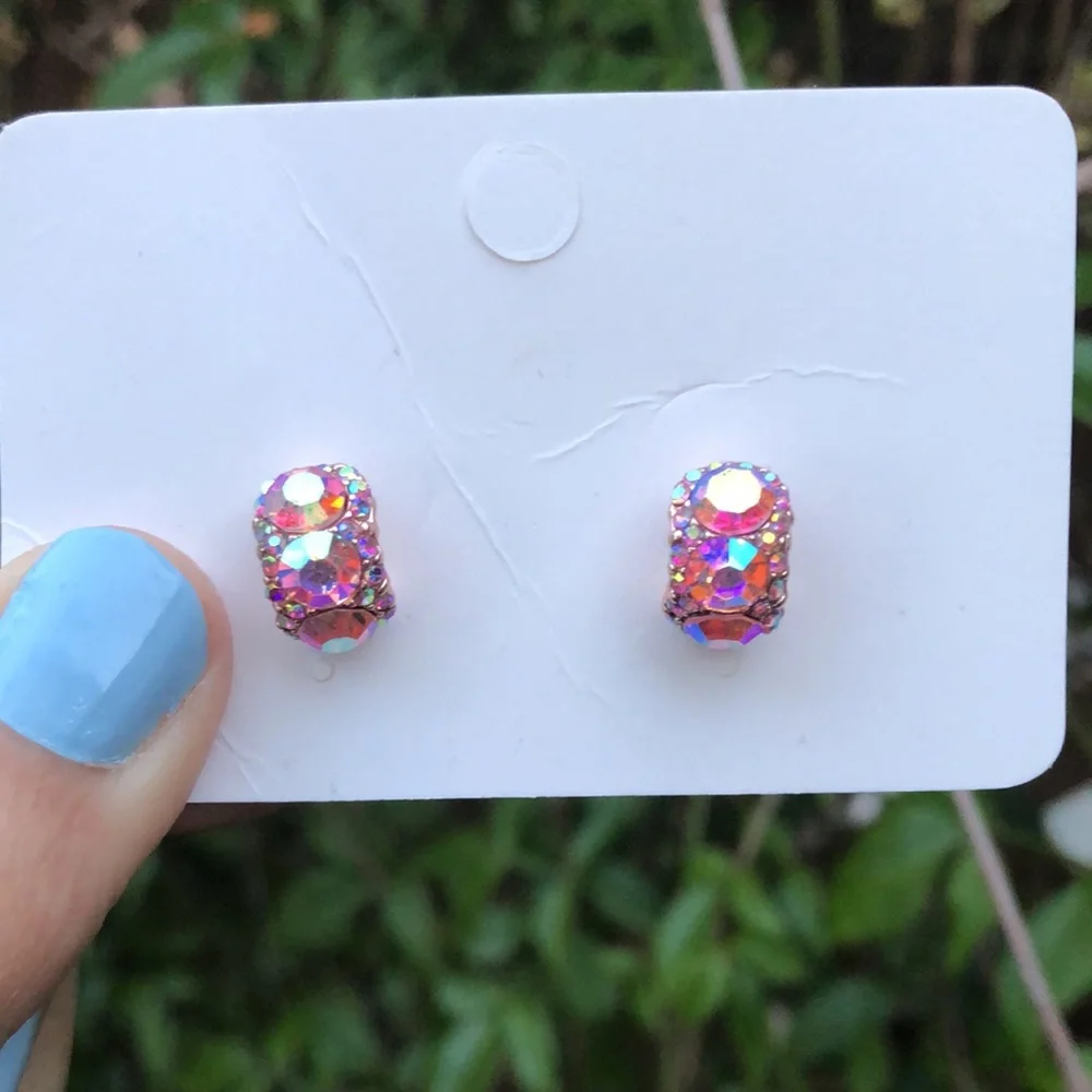 Iridescent Rose Pink Sparkly Crystal Earrings